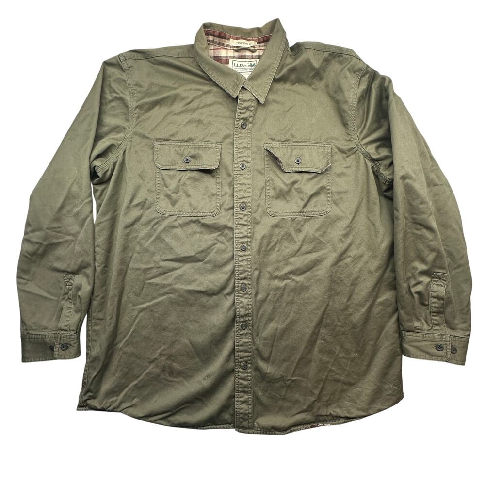 LL Bean Hurricane Shirt Flannel Plaid Lined Green Men XXL Tall 2XLT 298206
